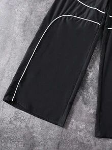 SHEIN Mirajuku 1-Piece Teen Boys' Streetwear Urban Style Contrast White Stitching Detail Loose Fit Wide Leg Cargo Pants With Side Pockets Comfortable Casual Fashionable Trousers For Daily Wear Street Fashion Spring Autumn