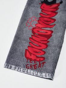 SHEIN ChillGRL Streecool 儿童休闲青少年女孩宽松街头风格牛仔印花裤、短款吊带背心、长袖连帽网眼衬衫三件套服装，时尚