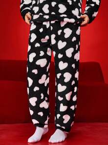 Notgurli 男士心形图案毛绒睡裤，情人节 - 黑色 - 查看 6