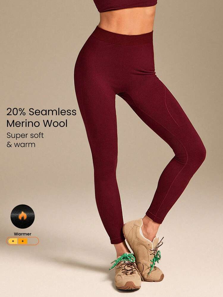 Seamless Wool Chill Warm Stretchy Thermal Compression Tummy Control Ribbed Leggings Running Training Gym Studio Daily Active Fall Winter