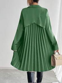 SHEIN Clasi 女士褶裥拼接长袖衬衫裙，秋冬款 - 軍綠色 - 查看 5