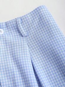 Sweetra Bộ đồ dệt kim cao cấp tối giản, cổ điển, thanh lịch dành cho nữ - Áo vest không tay và quần ống rộng ống đứng - Xanh và trắng - Xem 7