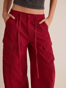 Easelle 街头风休闲红色编织弯刀女裤 - 酒紅色 - 查看 5