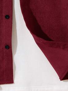 SHEIN Tween Boys' Casual Corduroy Patch Hooded Loose Woven Shirt - Burgundy - View 6