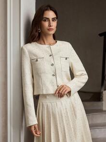 ZEYLAH جاكيت نسائية أنيقة مزينة بسلسلة - أبيض - مشاهدة 5