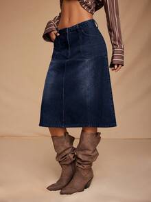 SHEIN Forever 21 Vintage Distressed Mini-Length Dark Denim Skirt, Low Waist - Royal Blue - View 6