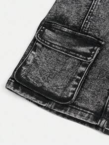 SHEIN ChillGRL Tween Girls Denim Utility Skirt With Pockets