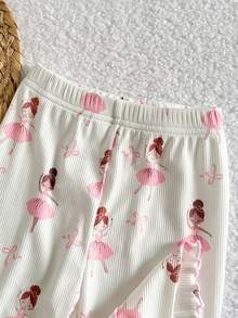 SHEIN 2件套女婴荷叶边领长袖上衣和裤子公主风可爱休闲套装，适合春秋季日常穿着或居家休闲。 - 彩色 - 查看 6