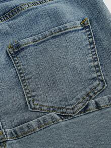 SHEIN MOD Women's Casual Versatile Denim Mini Skirt With Pockets And Rolled Hem - Blue - View 4