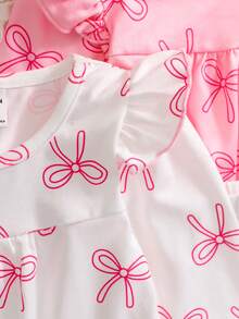 SHEIN 2pcs Baby Girl Butterfly Print Ruffle Trim Contrast Lettuce Trim Long Sleeve Top And Pants Set - Multicolor - View 3