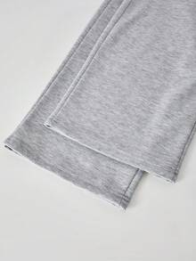 SHEIN Explorewe 2pcs/Set Tween Girls Grey Autumn Casual School Back-To-School Asymmetric Shoulder Colorblock Print Long Sleeve Loose Top And Wide Leg Pants Set - Grey - View 8