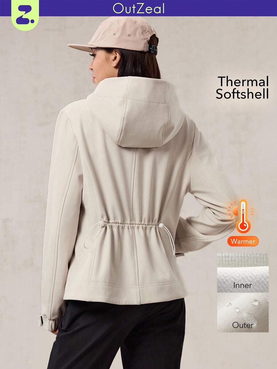 OutZeal Women Fleece Lined Zip Pocket Outdoor Shell Jacket Hiking Camping Fall Winter - Apricot - View 1