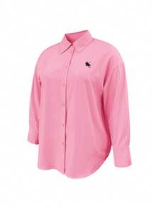 SHEIN Plus Size Casual Versatile Solid Color Shirt - Pink - View 4
