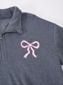 SHEIN ChillGRL 青少年女孩休闲拉链半开胸长袖连帽衫搭配宽松直筒裤套装，适合日常穿着、通勤和校园 - 深灰色 - 查看 4