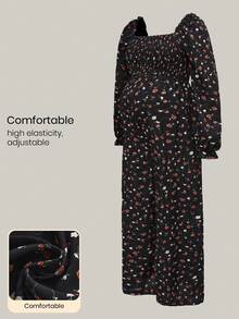 Modmama Umstandsmode Jumpsuit mit Blume Muster und quadratischem Ausschnitt, Langarm