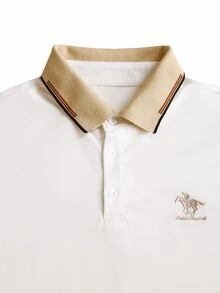 Manfinity Mode 加大码男士珠地针织刺绣休闲短袖 Polo 衫 男士 Polo 衫 男士 Polo 衫 男士翻领高尔夫球衫 男士奢华服饰 - 白色 - 查看 4