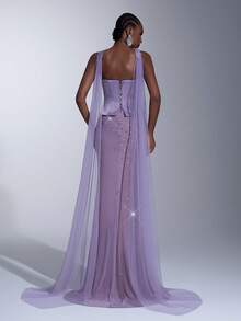 Elitara Elegant Luxurious Rhinestone Embellished Sexy Strapless Mermaid Dress With Detachable Strapless, Suitable For Weddings, Events, Parties, Vacations, Galas, And Formal Occasions - Purple - View 3