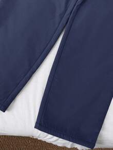 SHEIN Tween Boy Navy Blue Thickened Thermal Lined Woven Pants For Back-To-School,Winter Casual School Sports Commuting,Retro Y2k Streetwear Cozy Trousers - Navy Blue - View 7