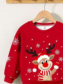 SHEIN 2 Stücke/Set Jungen Lässig Warm & Bequem Klassisch Weihnachten, Stern Weihnachtsbaum, Weihnachtsbär, Weihnachtsren Muster Loose Fit Sweatshirt und Hose Set, geeignet für den Sommer