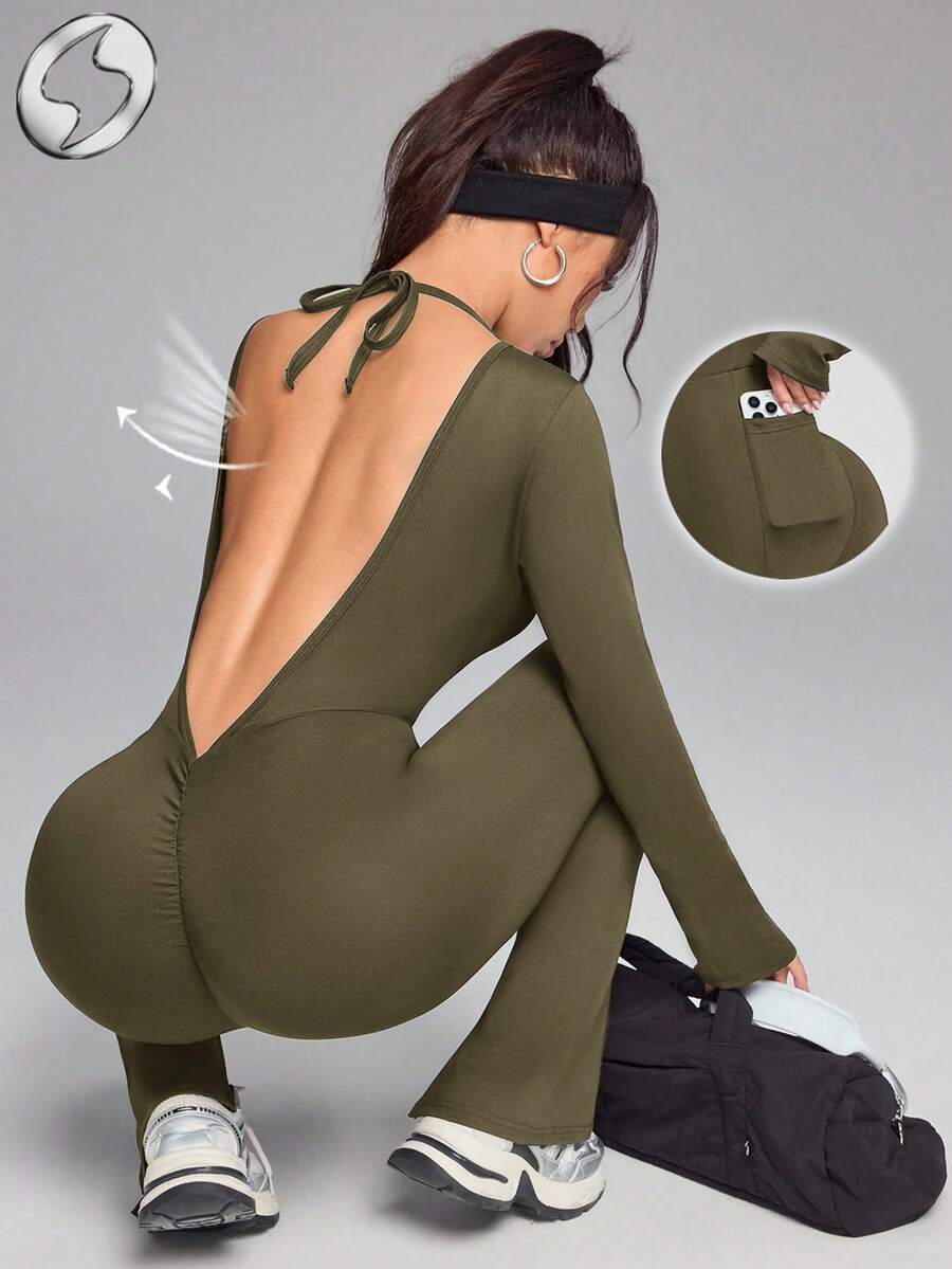 Innovista Bộ đồ tập thể dục liền thân dành cho nữ, màu trơn, có áo ngực tích hợp, đệm mút có thể tháo rời, khóa kéo, co giãn, thích hợp cho yoga, tập gym, tập gym, một mảnh, hở lưng, thoáng khí, thiết kế thể thao mùa thu, đơn giản, cơ bản, mặc hàng ngày, năng động, phù hợp cho công sở, tập gym, làm việc tại nhà, chạy bộ, đạp xe.