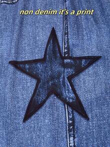 SHEIN ChillGRL 少女星星印花圆领 T 恤和印花阔腿裤两件套，休闲夏季服装 - 藍色 - 查看 7