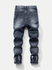 Coolqubz Tween Boys 舒适街头时尚棉质泼墨印花破洞牛仔裤，纯色浅灰色破洞牛仔裤，适合派对和街头穿着