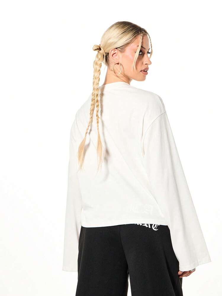 SUMWON Oversized Long Sleeve Graphic T-Shirt With Abstract Print And Crew Neck For Women Casual Boxy Fit