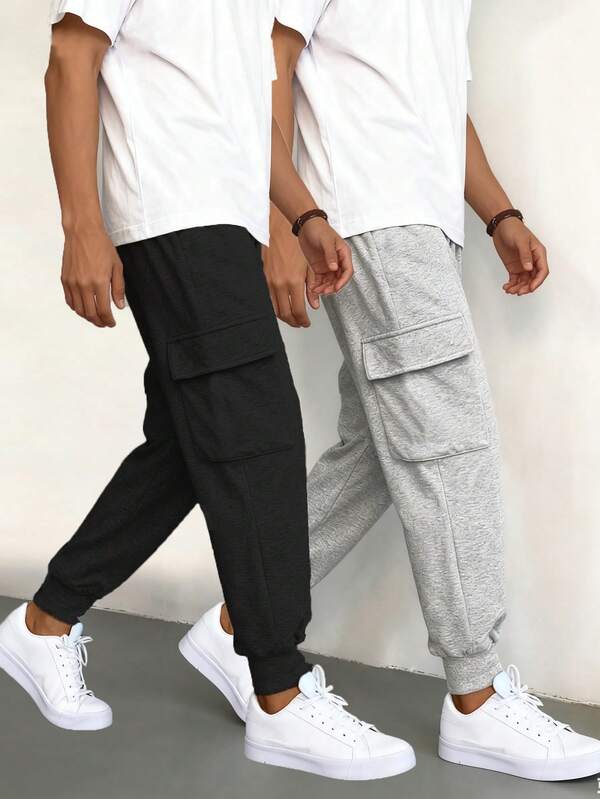 Mirajuku 2pcs Casual Sports Sweatpants Set For Teens (Boys), Grey & Black Combination, Pockets, All Season