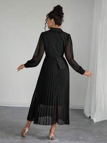 Rafferiza Women's Elegant Pleated Long Sleeve Dress - Black - View 2