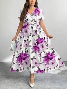 Modelyn Casual Retro Floral Pattern Loose Plus Size Dress, Suitable For Autumn/Winter Boho Suitable For Going Out Chic Dress - Multicolor - View 4