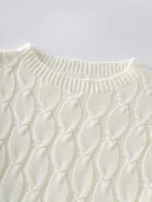 Franclia Suéter de cuello redondo de manga larga con patrón de cable, informal, para otoño/invierno - Blanco - Ver 3