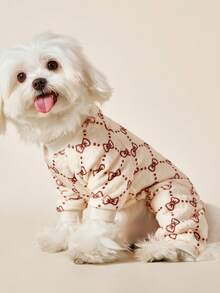 PETSIN 1 Piece Bow Polka Dot Printed Pet Jumpsuit Beige Autumn/Winter Flannel Warm And Comfortable Pet Warm Clothing - Multicolor - View 1