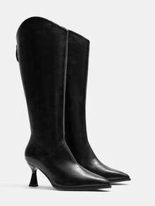 CUCCOO CURVES Women's Black Pointed Toe Back Zipper Design Wide Fit Ankle Boots For Christmas