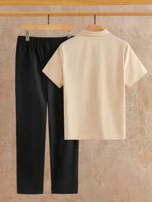 HIMLAND 男士休闲百搭短袖衬衫和裤子套装 - 彩色 - 查看 2