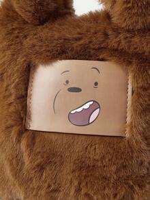 We Bare Bears X SHEIN Ladies Women Top Handle Bags,Crossboby Bags, Cute Cartoon Bear Pattern Faux Fur Plush Bag,Fashionable, Personalized, Simple, Versatile, Hot Girls, Y2k, Autumn And Winter - Brown - View 10