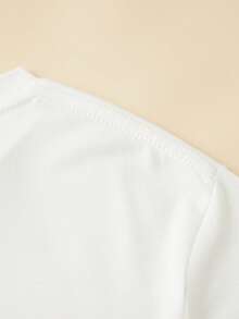 EMERY ROSE Solid Color Plus Size Heart Printed Round Neck Summer Short Sleeve T-Shirt Graphic Tees Women Tops - White - View 3