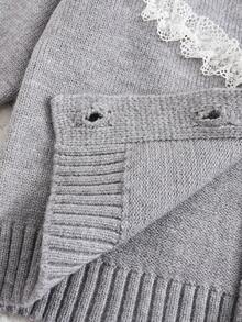 女婴针织毛衣套装，花卉滚边长袖套头毛衣+裤子两件套，时尚婴儿装，适合度假、旅行和日常穿着。女婴针织套装，女婴保暖套装，女婴毛衣套装两件套，女婴冬季针织两件套。 - 灰色 - 查看 8