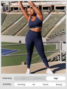 GLOWMODE 24英寸加大码无缝紧身裤，收腹提臀高腰设计，中等强度跑步慢跑训练健身房锻炼 - Dark Blue - 查看 7