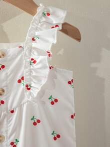 Souflis Souflis Baby Girls Toddler Floral Print Square Neck Ruffle Hem Sleeveless Romper, Suitable For Spring/Summer Outings, Vacation, Daily Wear - White - View 6