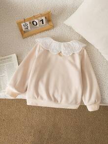 Genkimix Kids Young Girl' Cute Peter Pan Collar Ribbed Fluffy Crew Neck Pullover Sweatshirt, White, Casual Wear For Autumn/Winter - Multicolor - View 2