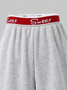 SHEIN ChillGRL 少女休闲宽松拼色字母图案直筒运动裤，适合外出、街拍和上学，适用于秋冬春季 - 灰色 - 查看 6