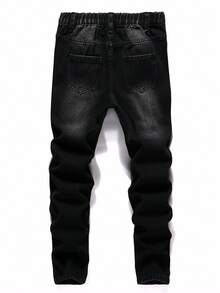 Coolqubz 青少年男孩帅气破烂个性图案印花休闲街头服饰百搭趣味风黑色牛仔裤