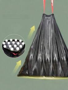 2 Rolls/6 Rolls Drawstring Garbage Bag Thickened Household Kitchen Large Black Plastic Bag Portable Garbage Bag Is Extra Thick, Suitable For Living Room, Bedroom, Bathroom, Kitchen, Bathroom, Hotel - Multicolor - View 4