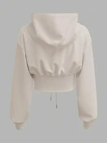 Comfortcana 白色针织女士卫衣，秋冬季长袖连帽短款卫衣，女士短款针织卫衣，女士短款卫衣 - 杏色 - 查看 2