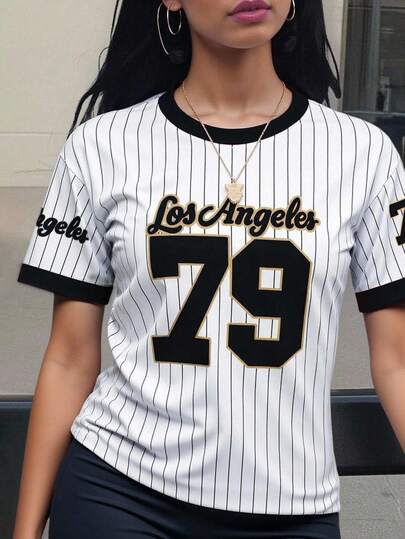 INAWLY Camiseta gráfica para mujer Los Ángeles 79 - Suave, transpirable y lavable a máquina de manga corta, perfecta para usar de manera casual en primavera y verano, disponible en tallas desde XS hasta XL, camisetas para señoras