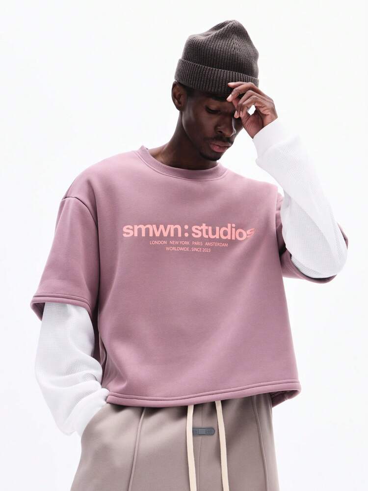 Double Layer Boxy Fit Tee With Waffle Sleeves