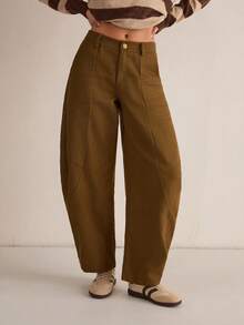 Easelle Women's Thickened Fabric Wide-Leg Casual Pants, Autumn/Winter Retro Curved Blade Pants, Green Casual Style, 2026 - Army Green - View 5