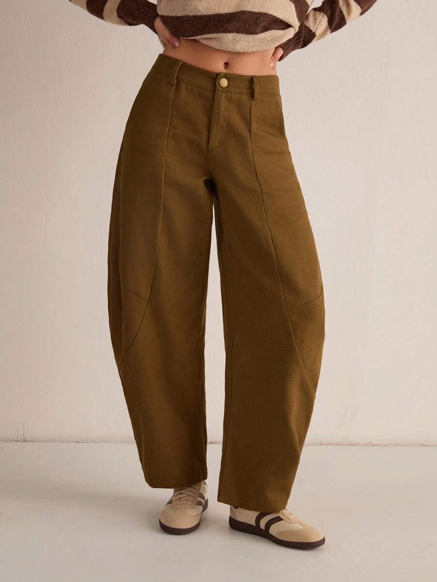 Easelle Women's Thickened Fabric Wide-Leg Casual Pants, Autumn/Winter Retro Curved Blade Pants, Green Casual Style, 2026 - Army Green - View 1