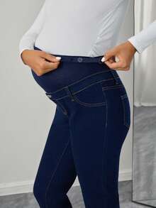 Momance Maternity Casual Versatile Commuting Slim Fit Jeans - Dark Wash - View 6