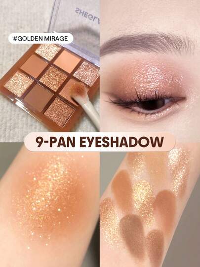 SHEGLAM Golden Mirage Paleta de sombras de ojos de 9 colores Brillos Marca Belleza Maquillaje Maquullaje Cosmética para Mujeres Niñas Perfecto para Invierno Ideal para Y2K Elegante Moda Adecuado para Cumpleaños Regalo Fiesta Listo Mejor Color